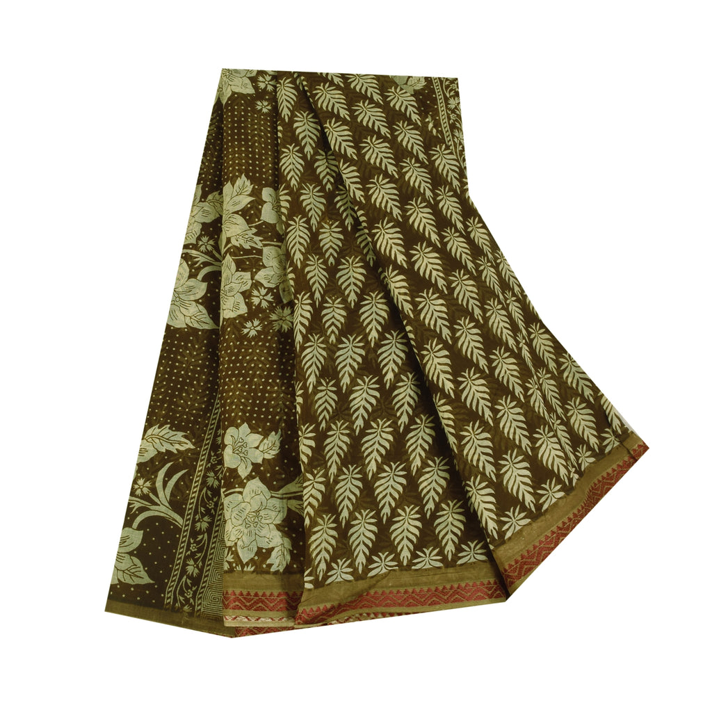 Sanskriti Vintage Sarier Indisk Grøn Ren Bomuld Trykt Sari 5+ yard Håndværk Bæredygtigt Stoff