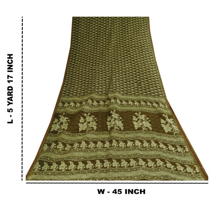 Sanskriti Vintage Sarier Indisk Grøn Ren Bomuld Trykt Sari 5+ yard Håndværk Bæredygtigt Stoff
