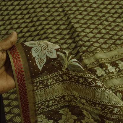 Sanskriti Vintage Sarier Indisk Grøn Ren Bomuld Trykt Sari 5+ yard Håndværk Bæredygtigt Stoff