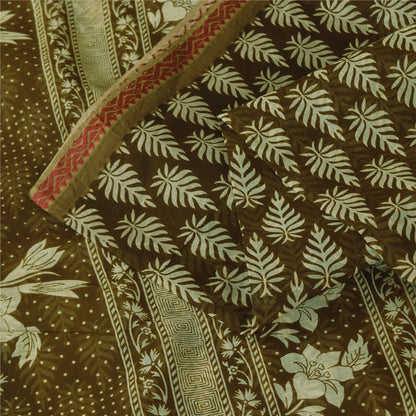 Sanskriti Vintage Sarier Indisk Grøn Ren Bomuld Trykt Sari 5+ yard Håndværk Bæredygtigt Stoff