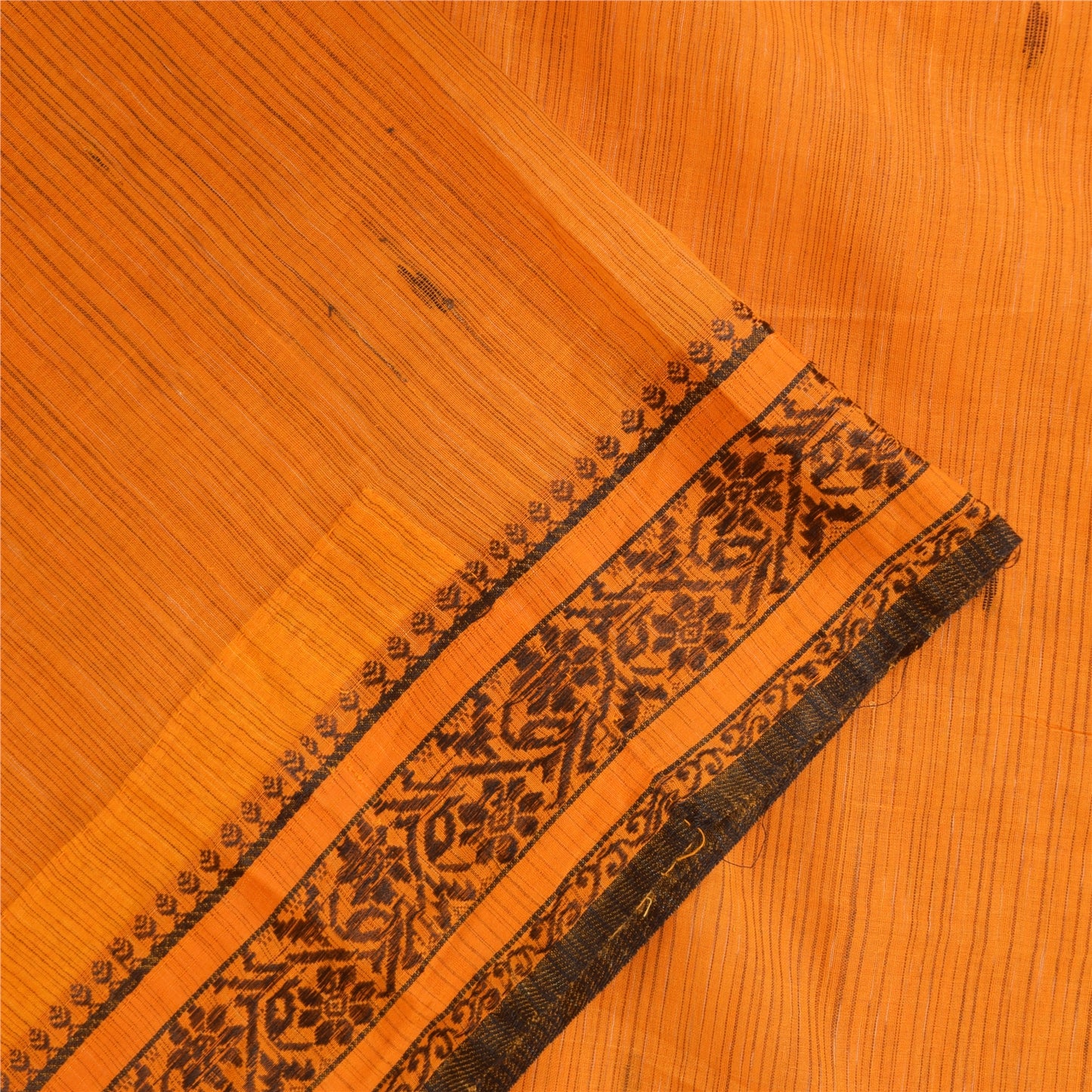 Sanskriti Vintage Sarees Orange Indian Pure Cotton Woven Sari 5+yd Craft Sustainable Fabric