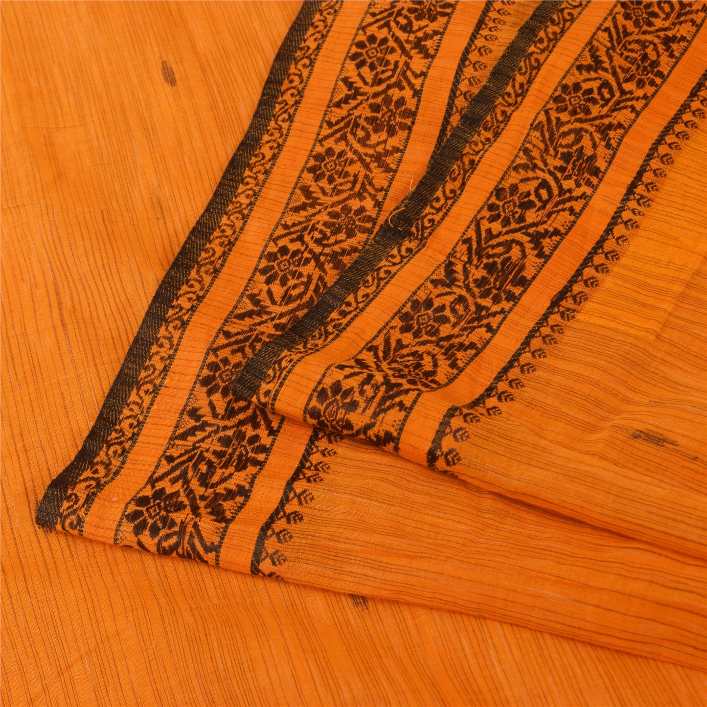 Sanskriti Vintage Sarees Orange Indian Pure Cotton Woven Sari 5+yd Craft Sustainable Fabric