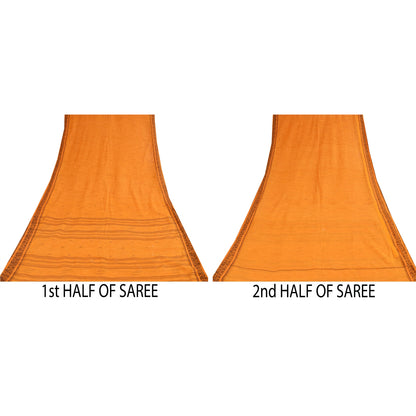 Sanskriti Vintage Sarees Orange Indian Pure Cotton Woven Sari 5+yd Craft Sustainable Fabric