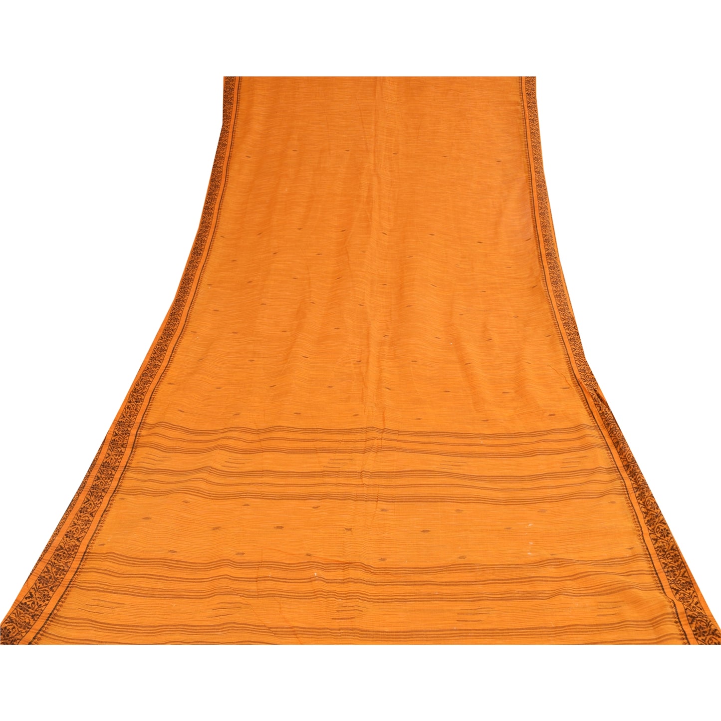 Sanskriti Vintage Sarees Orange Indian Pure Cotton Woven Sari 5+yd Craft Sustainable Fabric