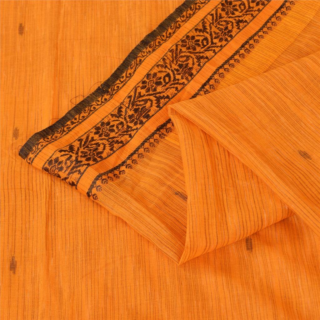 Sanskriti Vintage Sarees Orange Indian Pure Cotton Woven Sari 5+yd Craft Sustainable Fabric