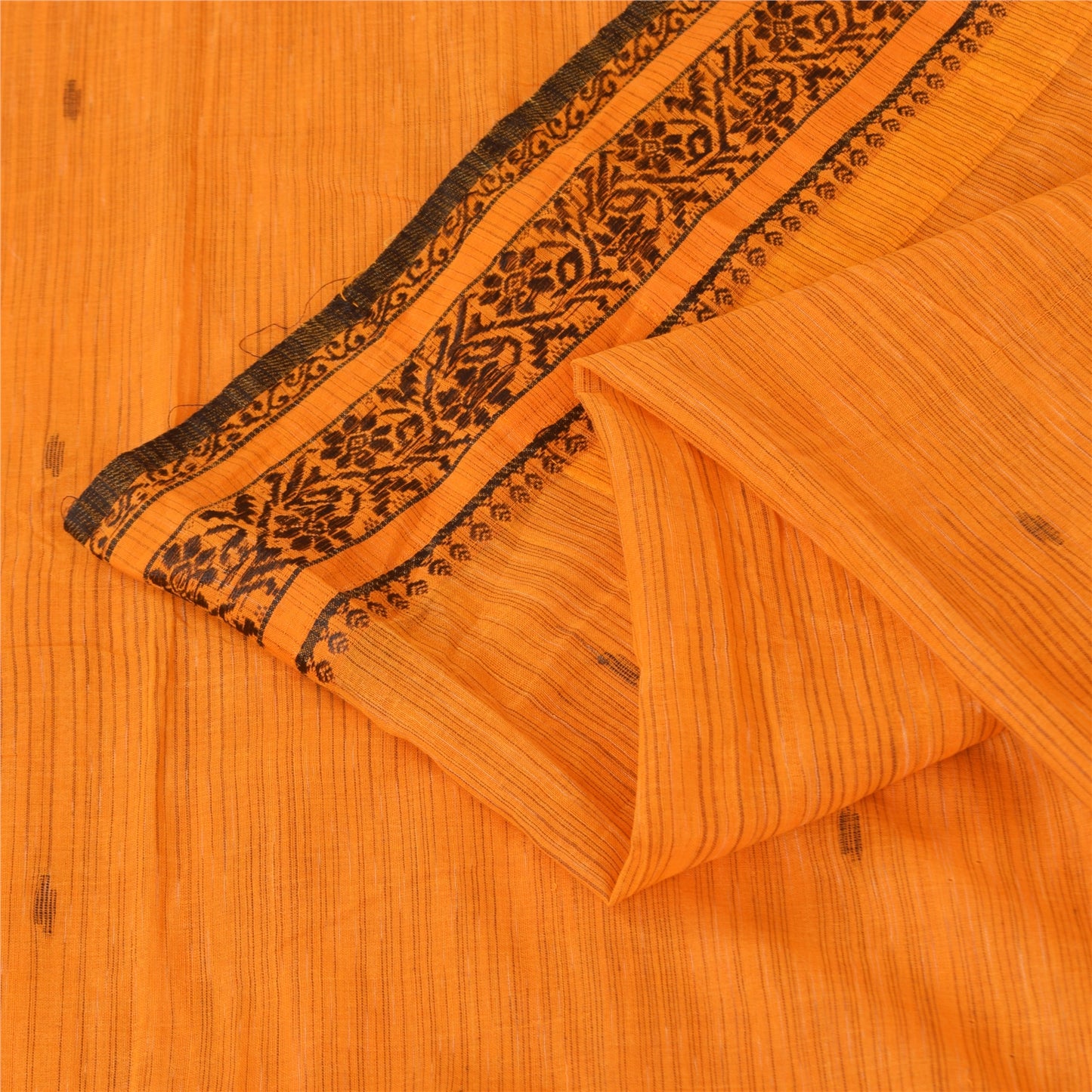 Sanskriti Vintage Sarees Orange Indian Pure Cotton Woven Sari 5+yd Craft Sustainable Fabric