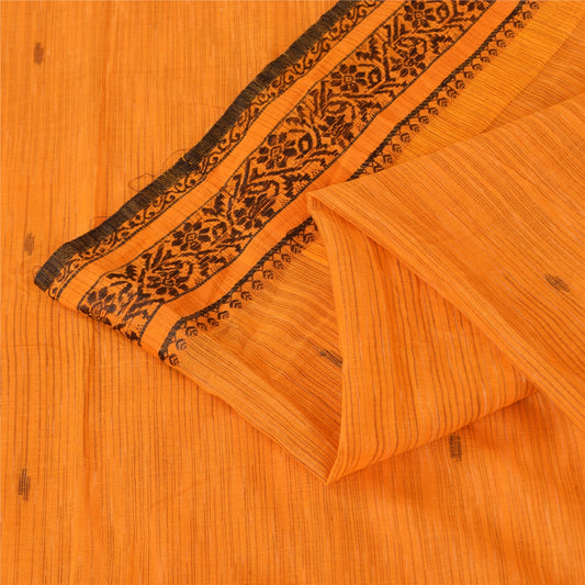 Sanskriti Vintage Sarees Orange Indian Pure Cotton Woven Sari 5+yd Craft Sustainable Fabric