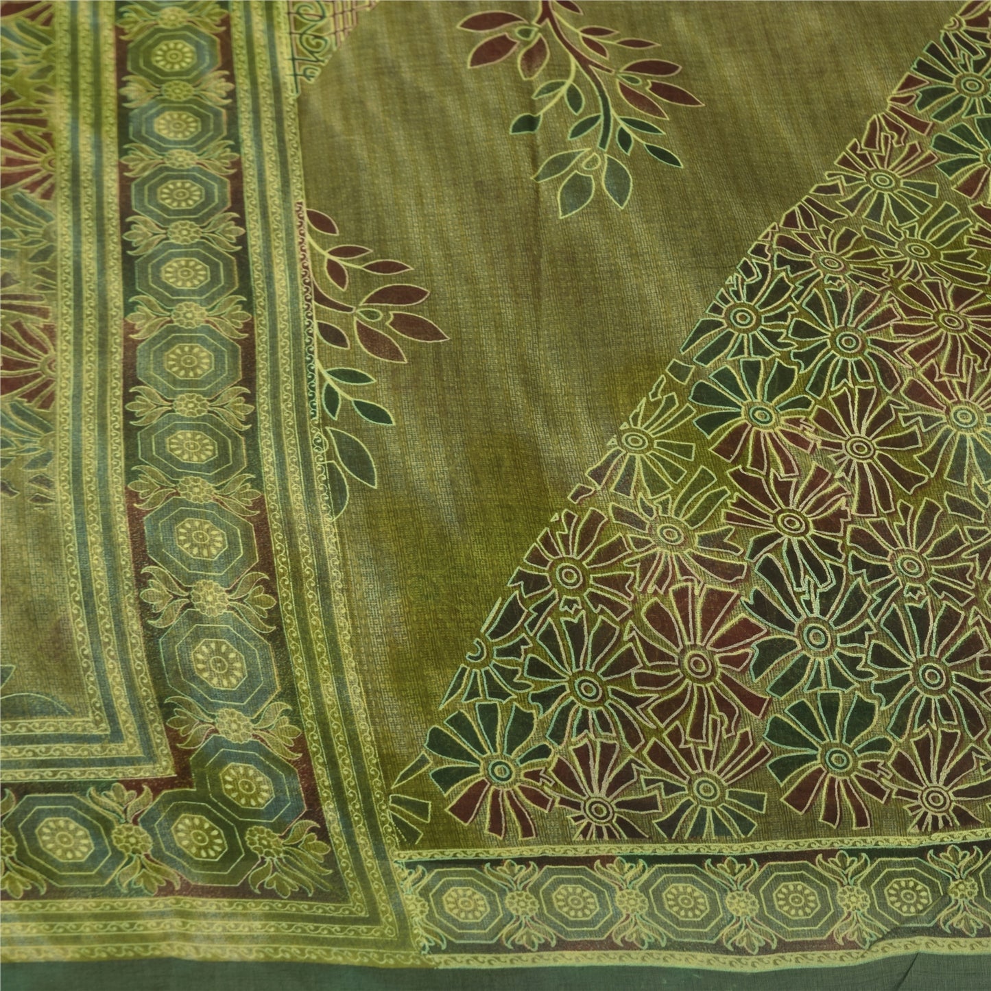 Санскритские винтажные сари индийское зеленое чистое хлопковое сари с принтом 5+ ярдов ткань для рукоделия из экологически чистой ткани