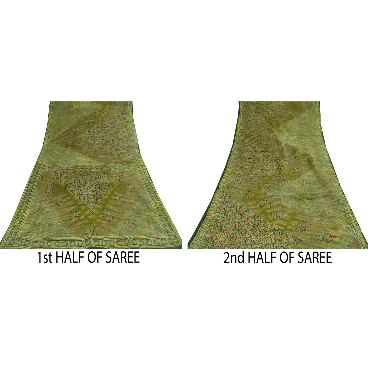 Санскритские винтажные сари индийское зеленое чистое хлопковое сари с принтом 5+ ярдов ткань для рукоделия из экологически чистой ткани