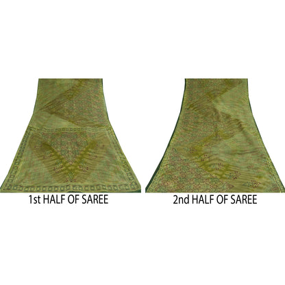 Санскритские винтажные сари индийское зеленое чистое хлопковое сари с принтом 5+ ярдов ткань для рукоделия из экологически чистой ткани