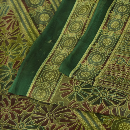 Санскритские винтажные сари индийское зеленое чистое хлопковое сари с принтом 5+ ярдов ткань для рукоделия из экологически чистой ткани