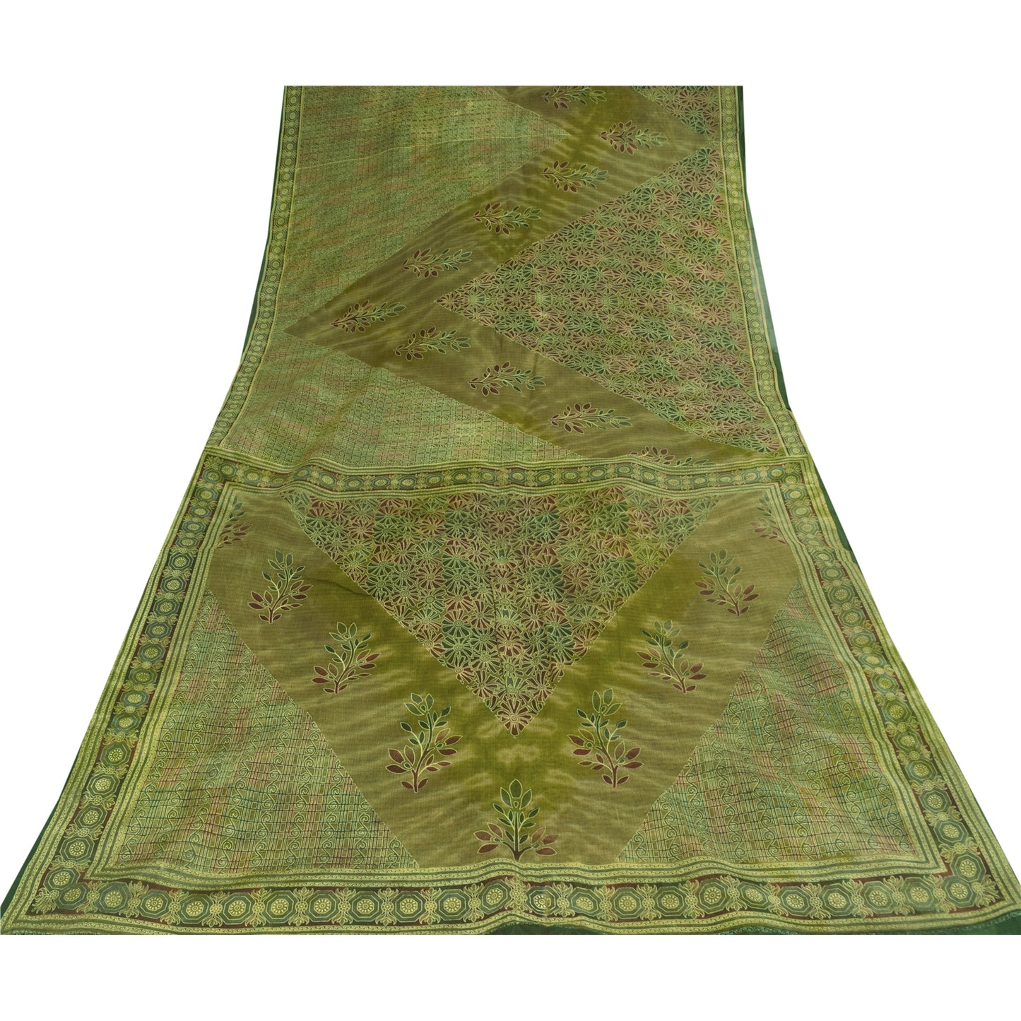 Санскритские винтажные сари индийское зеленое чистое хлопковое сари с принтом 5+ ярдов ткань для рукоделия из экологически чистой ткани