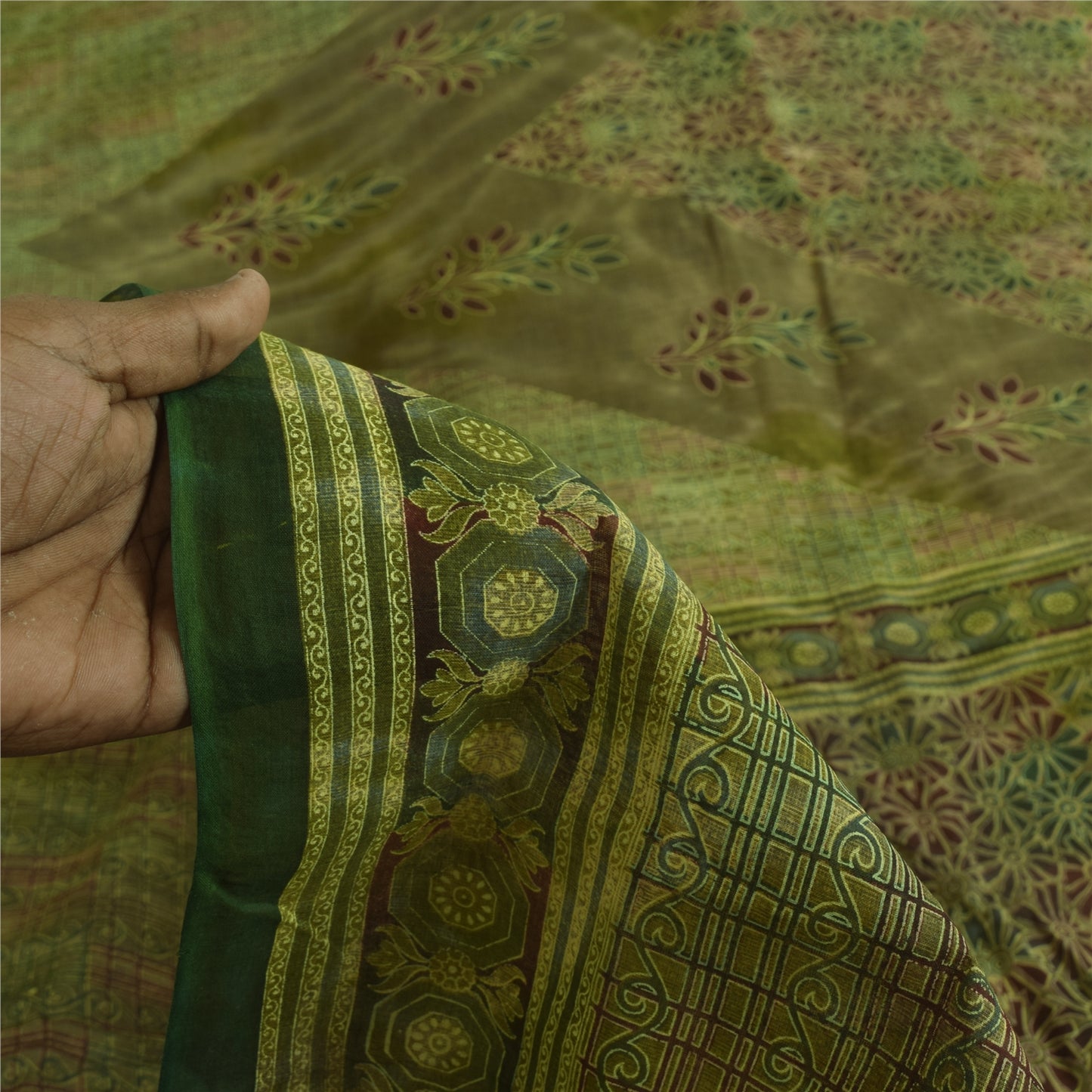 Санскритские винтажные сари индийское зеленое чистое хлопковое сари с принтом 5+ ярдов ткань для рукоделия из экологически чистой ткани