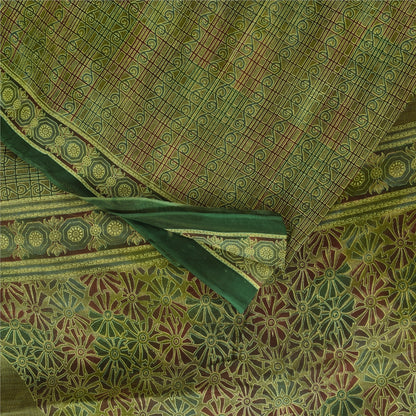 Санскритские винтажные сари индийское зеленое чистое хлопковое сари с принтом 5+ ярдов ткань для рукоделия из экологически чистой ткани