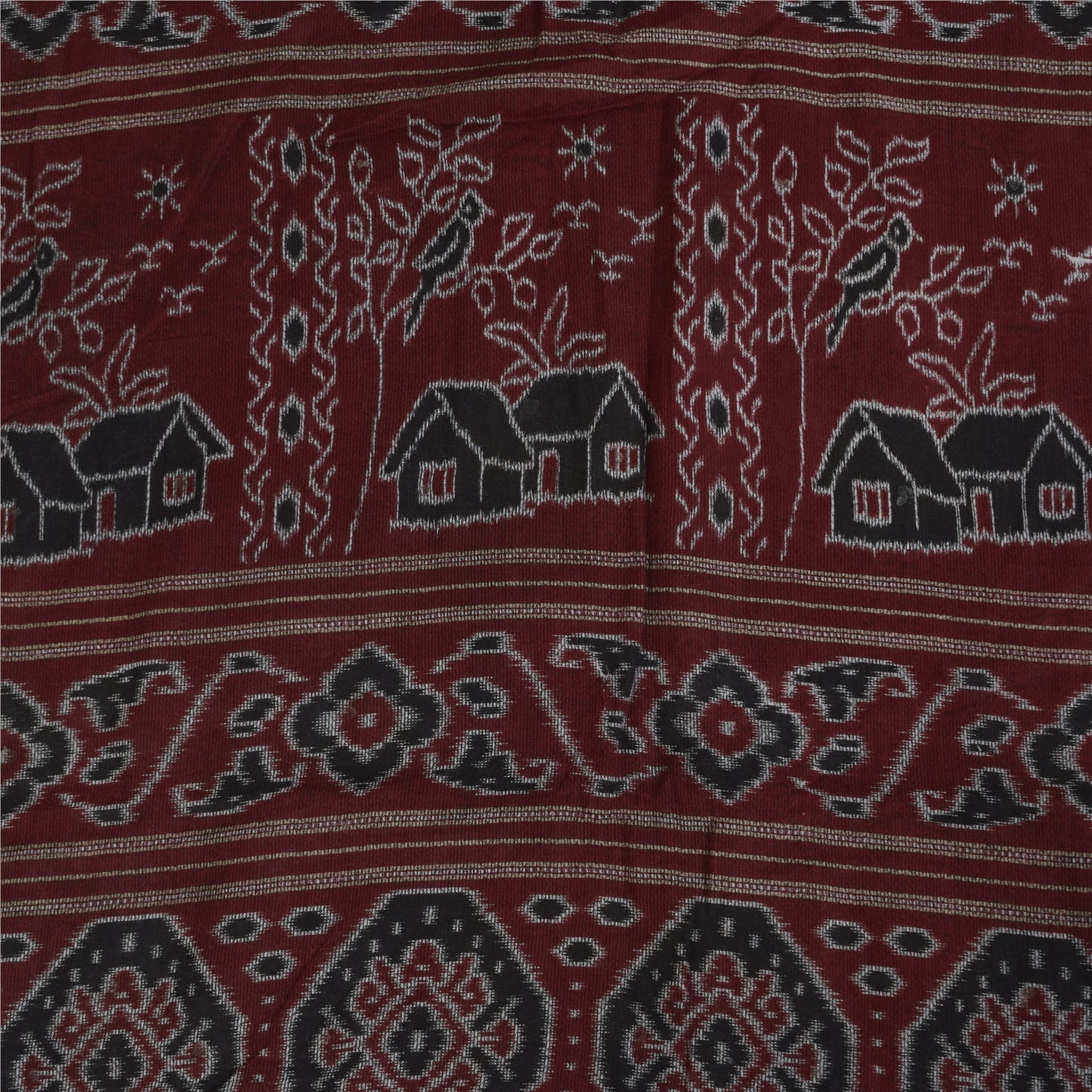 Sanskriti Vintage Sarees Pure Cotton Women/Bird Printed Sari 5+yd Craft Sustainable Fabric