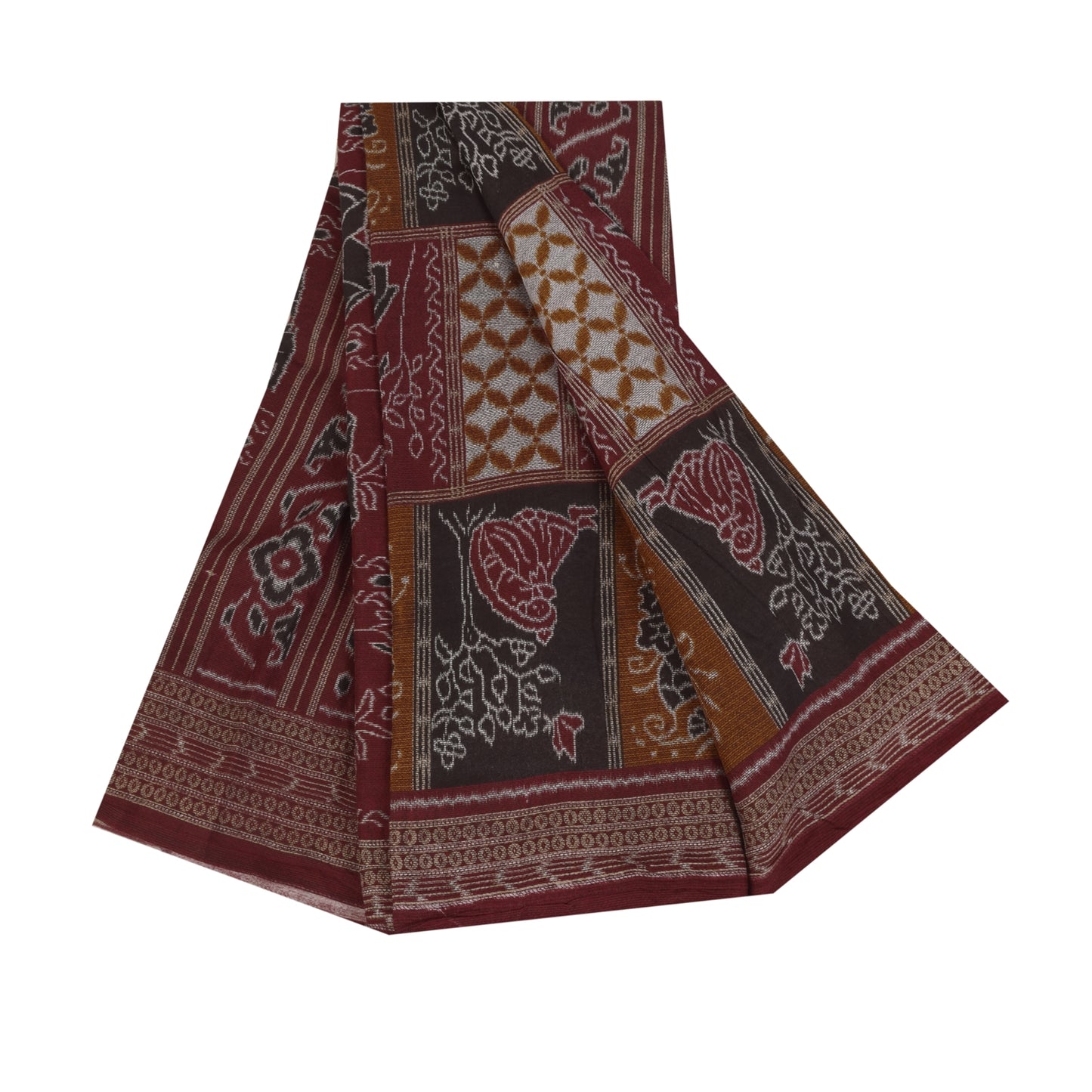 Sanskriti Vintage Sarees Pure Cotton Women/Bird Printed Sari 5+yd Craft Sustainable Fabric