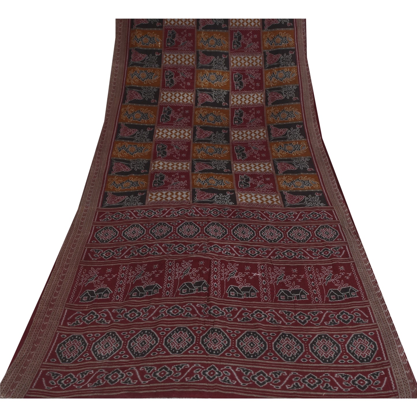 Sanskriti Vintage Sarees Pure Cotton Women/Bird Printed Sari 5+yd Craft Sustainable Fabric