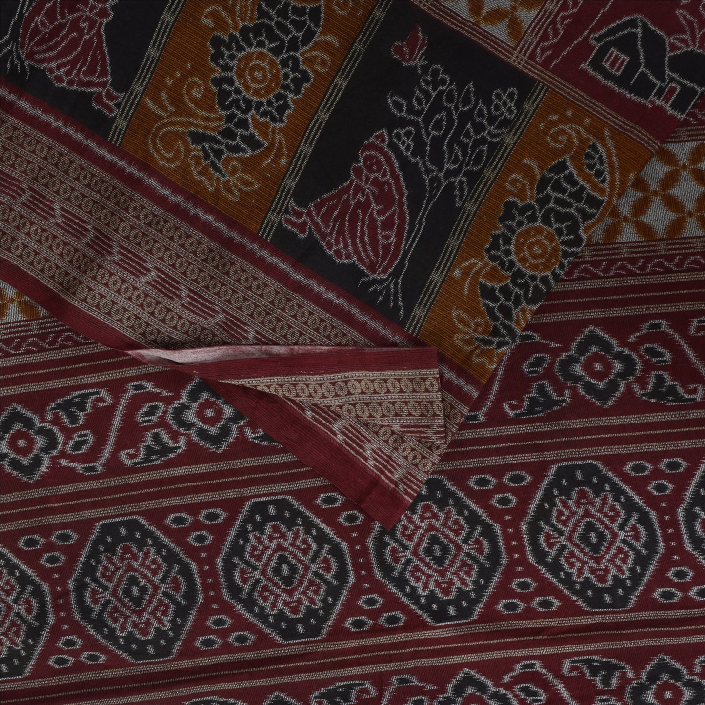 Sanskriti Vintage Sarees Pure Cotton Women/Bird Printed Sari 5+yd Craft Sustainable Fabric