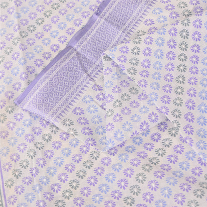 Sanskriti Vintage Sarees Indian White Pure Cotton Printed Sari 5+yd Craft Sustainable Fabric