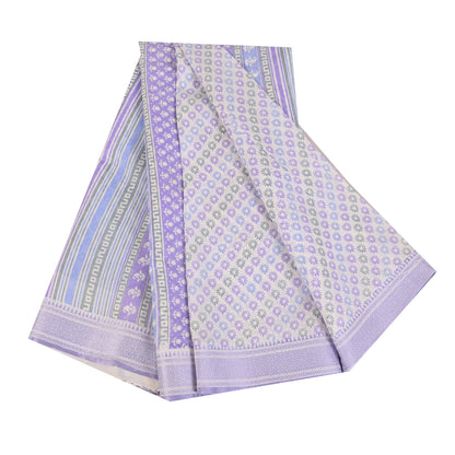 Sanskriti Vintage Sarees Indian White Pure Cotton Printed Sari 5+yd Craft Sustainable Fabric