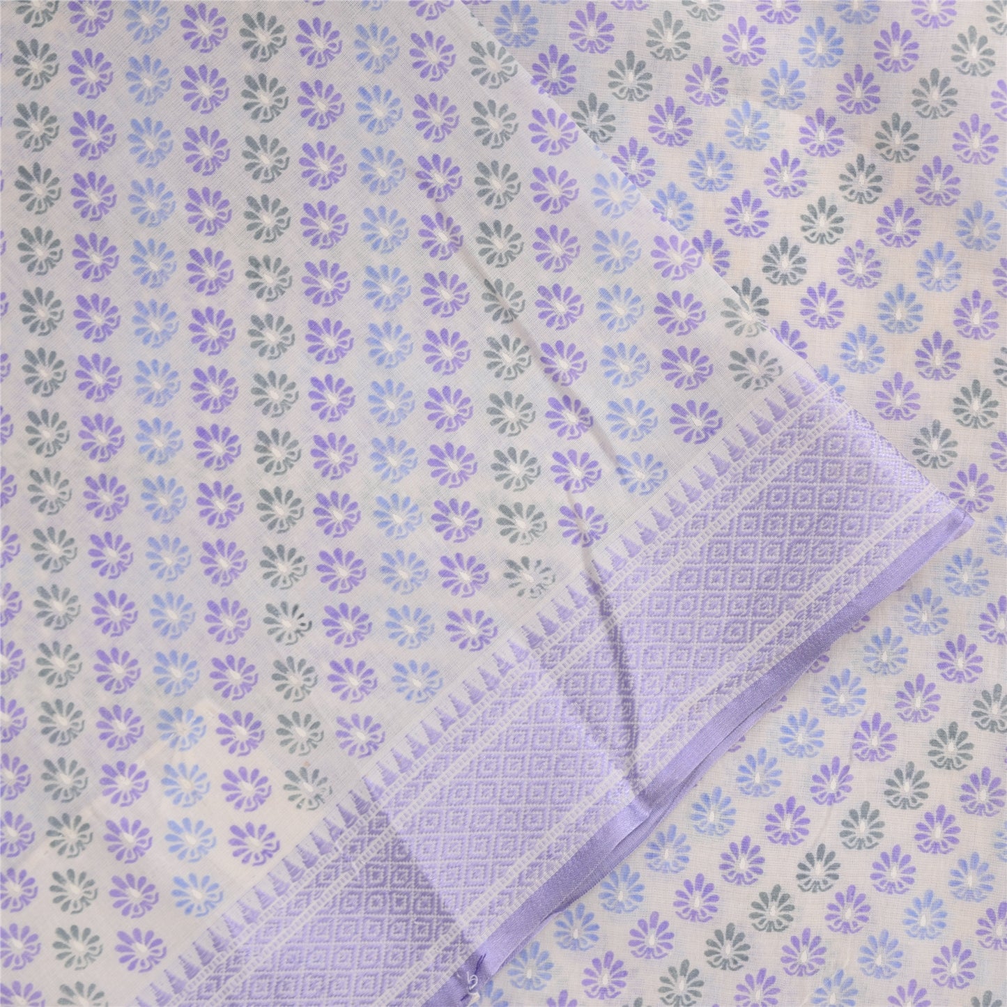 Sanskriti Vintage Sarees Indian White Pure Cotton Printed Sari 5+yd Craft Sustainable Fabric