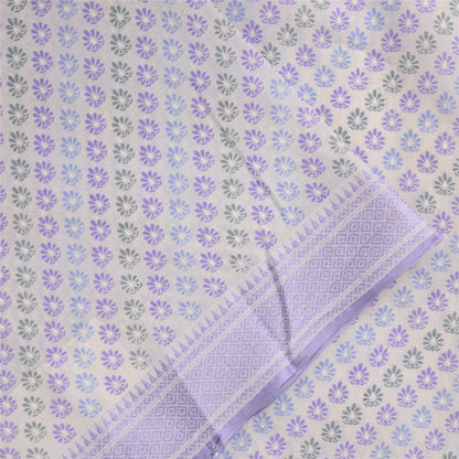 Sanskriti Vintage Sarees Indian White Pure Cotton Printed Sari 5+yd Craft Sustainable Fabric