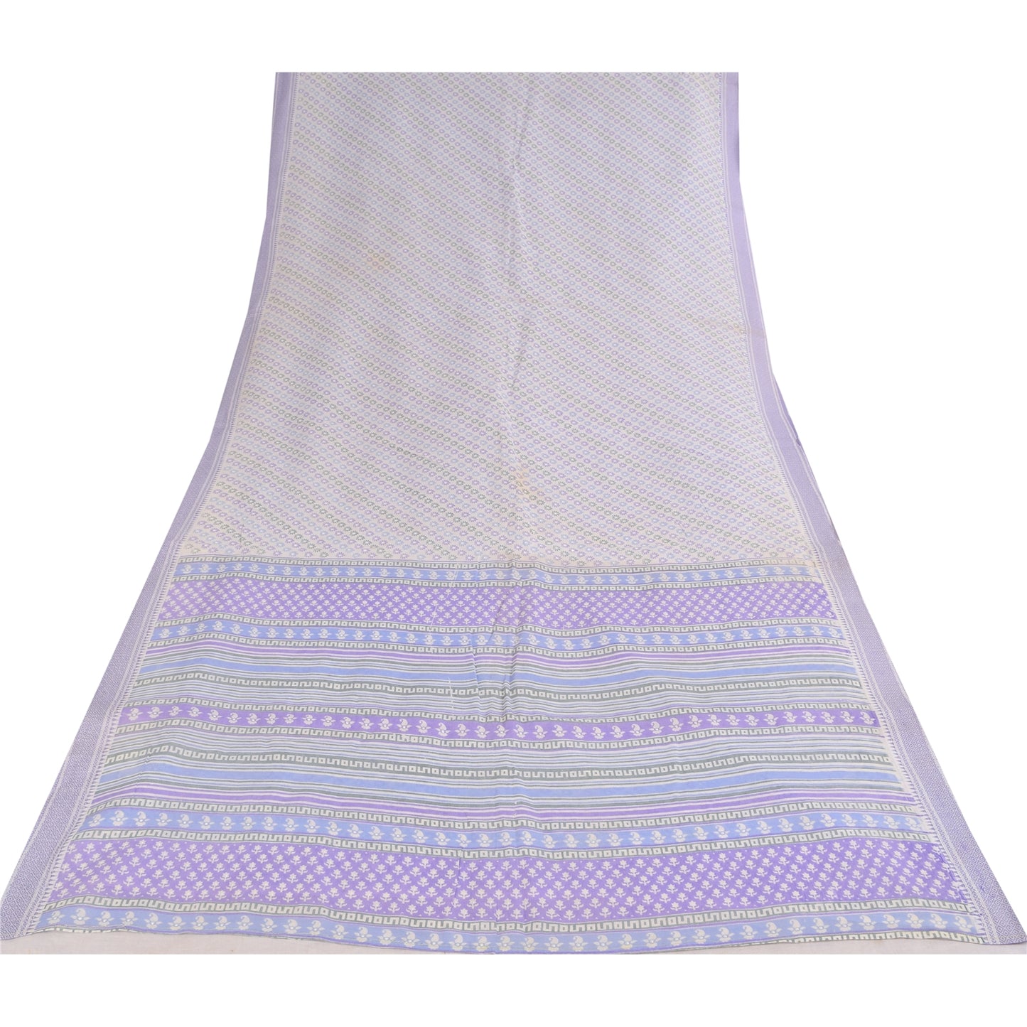 Sanskriti Vintage Sarees Indian White Pure Cotton Printed Sari 5+yd Craft Sustainable Fabric