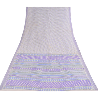 Sanskriti Vintage Sarees Indian White Pure Cotton Printed Sari 5+yd Craft Sustainable Fabric