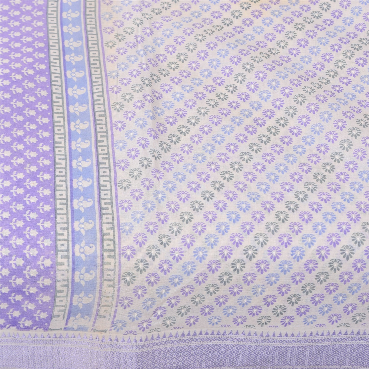 Sanskriti Vintage Sarees Indian White Pure Cotton Printed Sari 5+yd Craft Sustainable Fabric