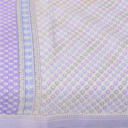 Sanskriti Vintage Sarees Indian White Pure Cotton Printed Sari 5+yd Craft Sustainable Fabric