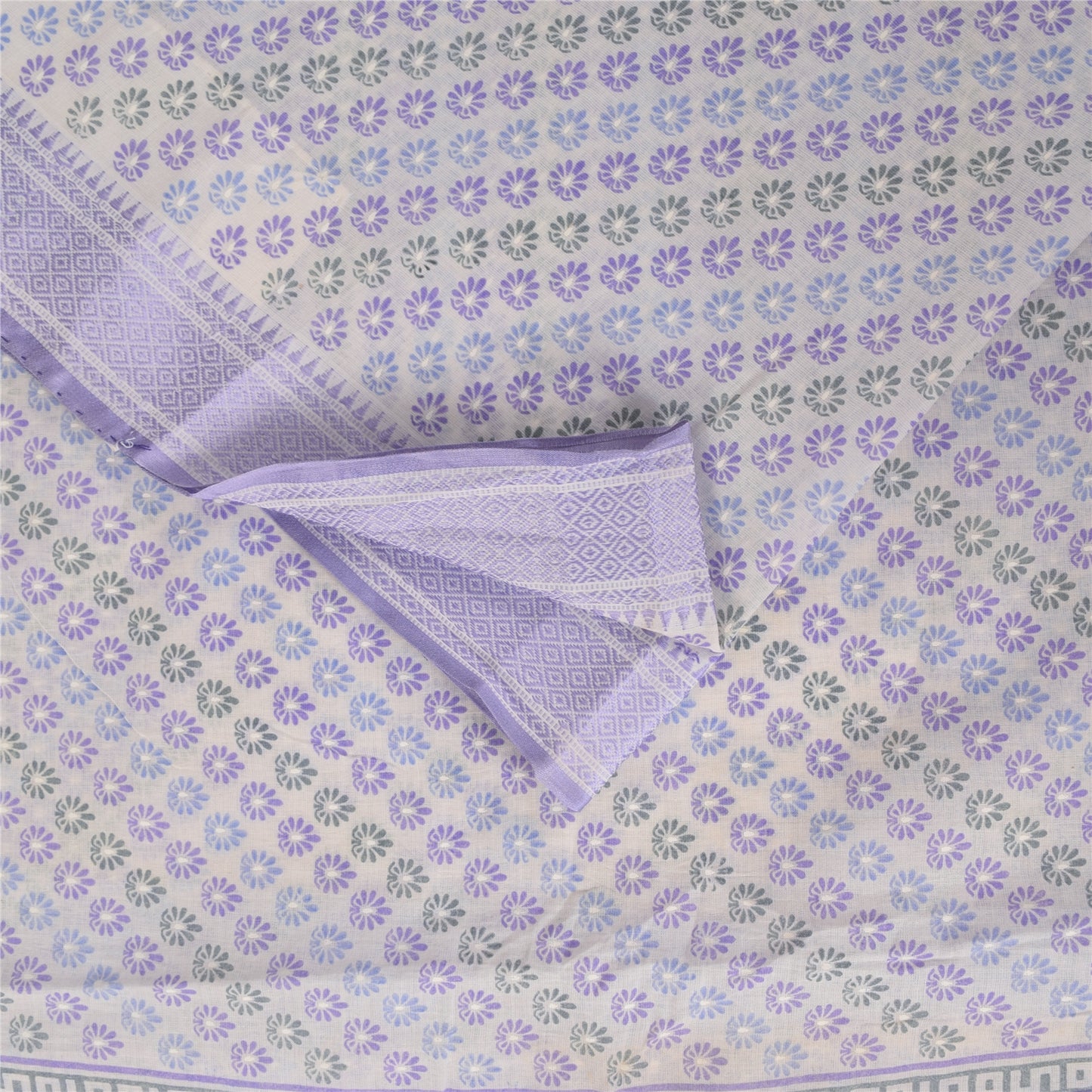 Sanskriti Vintage Sarees Indian White Pure Cotton Printed Sari 5+yd Craft Sustainable Fabric