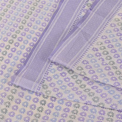 Sanskriti Vintage Sarees Indian White Pure Cotton Printed Sari 5+yd Craft Sustainable Fabric