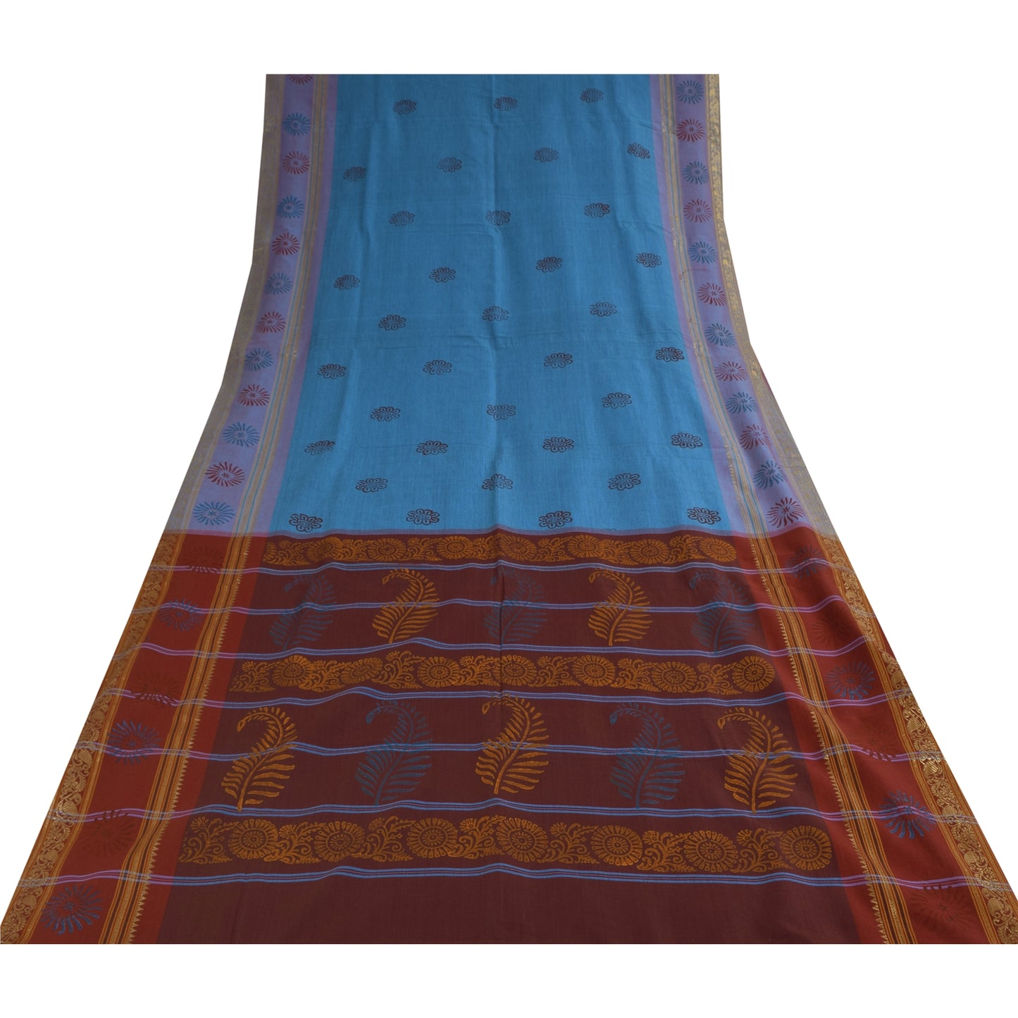 Санскритские винтажные сари, синие, ручная работа, чистый хлопок, сари, 5+ ярдов, ткань для рукоделия, устойчивая к истиранию