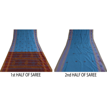 Санскритские винтажные сари, синие, ручная работа, чистый хлопок, сари, 5+ ярдов, ткань для рукоделия, устойчивая к истиранию