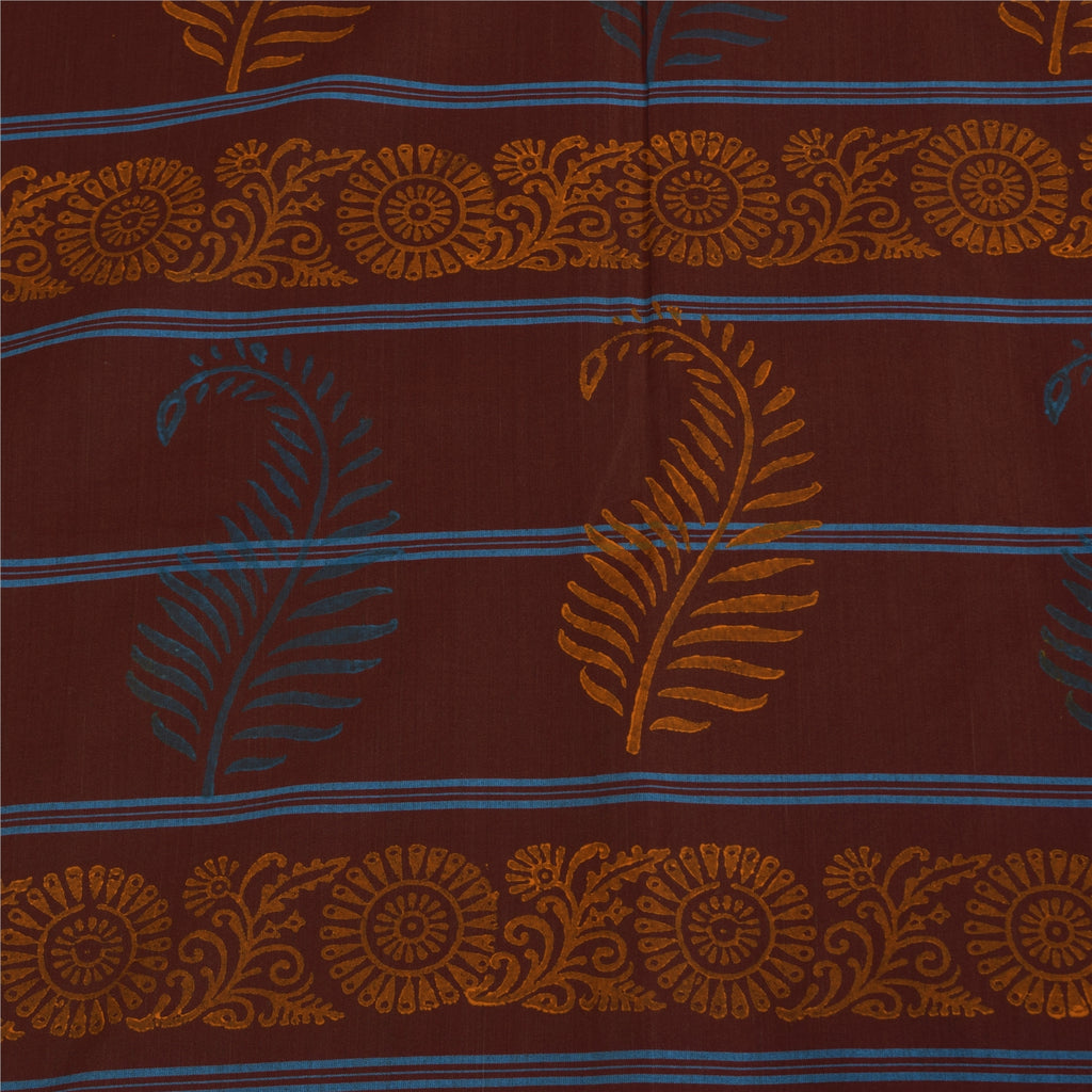 Sanskriti Vintage Sarees Blue Hand BlockPrint Pure Cotton Sari 5+yd Craft Sustainable Fabric