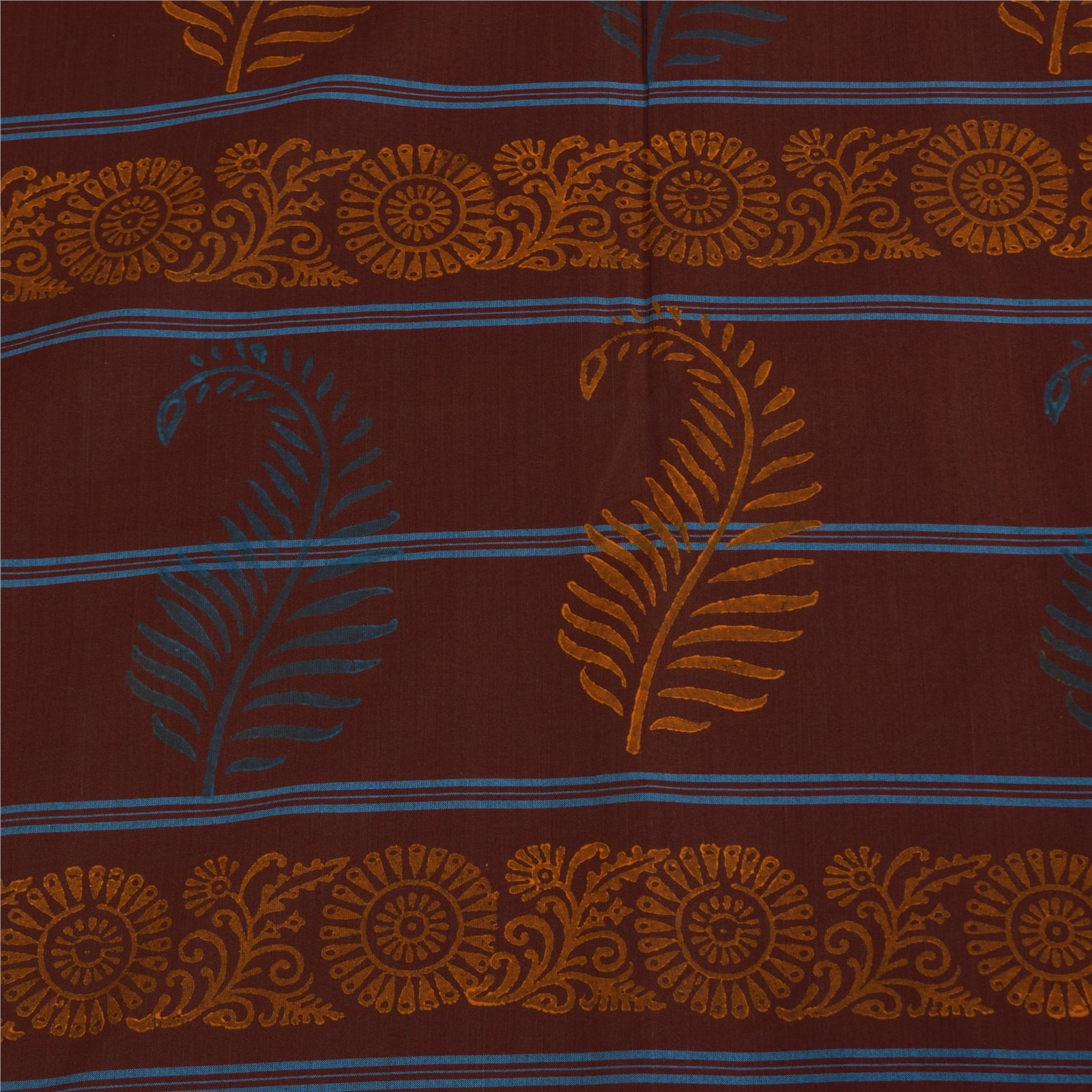 Sanskriti Vintage Sarees Blue Hand BlockPrint Pure Cotton Sari 5+yd Craft Sustainable Fabric