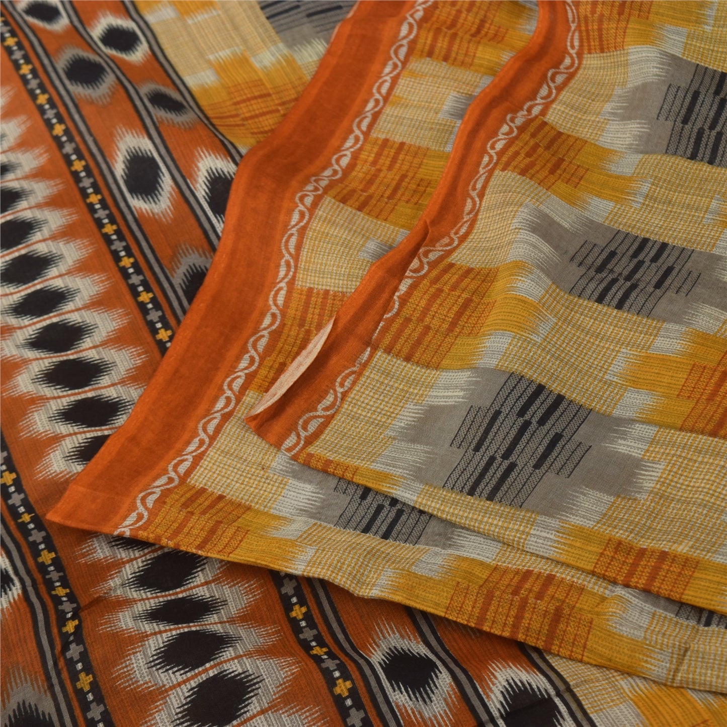 Sanskriti Vintage Sarees Indian Pure Cotton Ikat Printed Sari 5+yd Craft Sustainable Fabric