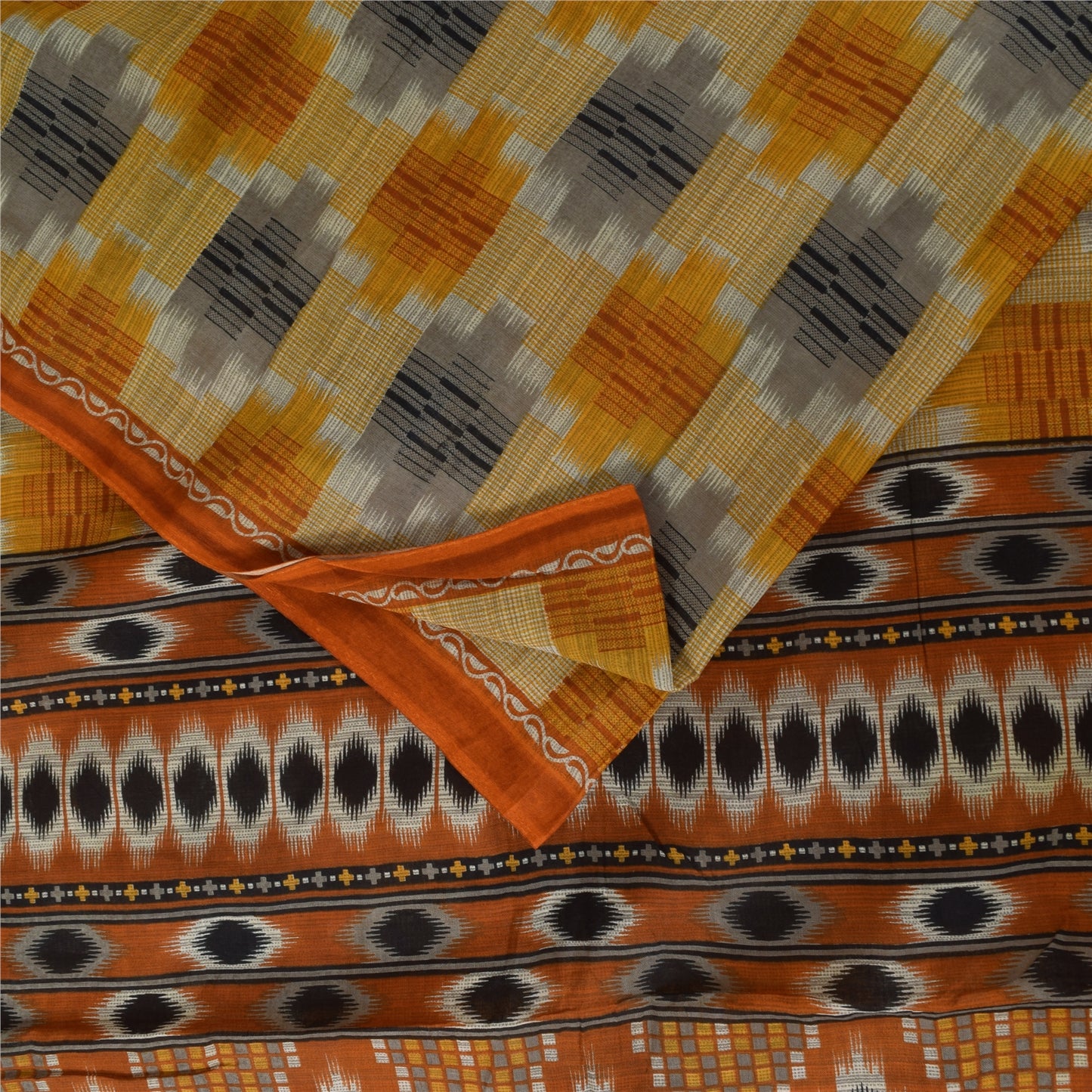 Sanskriti Vintage Sarees Indian Pure Cotton Ikat Printed Sari 5+yd Craft Sustainable Fabric