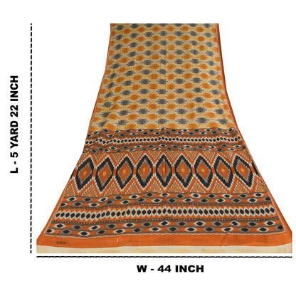 Sanskriti Vintage Sarees Indian Pure Cotton Ikat Printed Sari 5+yd Craft Sustainable Fabric