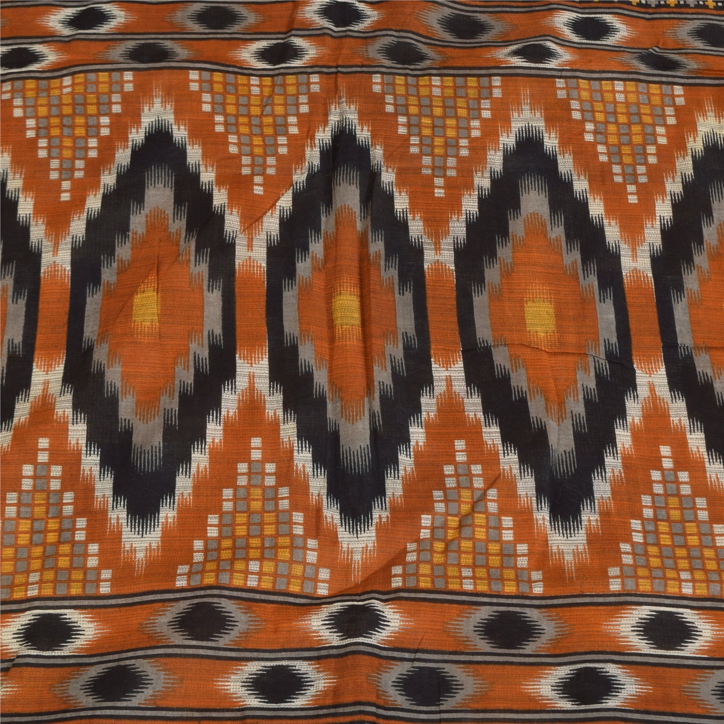 Sanskriti Vintage Sarees Indian Pure Cotton Ikat Printed Sari 5+yd Craft Sustainable Fabric