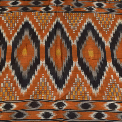 Sanskriti Vintage Sarees Indian Pure Cotton Ikat Printed Sari 5+yd Craft Sustainable Fabric