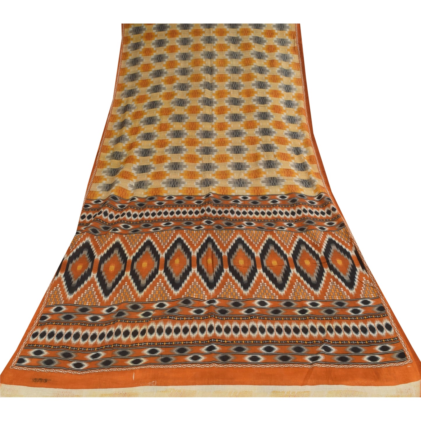 Sanskriti Vintage Sarees Indian Pure Cotton Ikat Printed Sari 5+yd Craft Sustainable Fabric