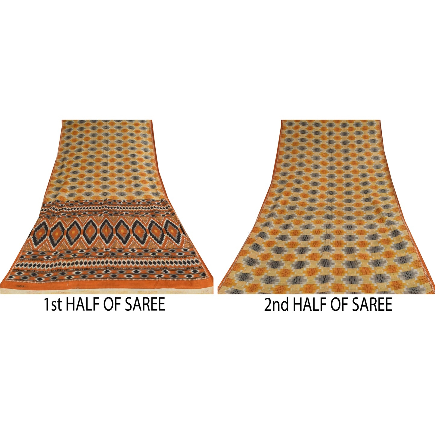 Sanskriti Vintage Sarees Indian Pure Cotton Ikat Printed Sari 5+yd Craft Sustainable Fabric