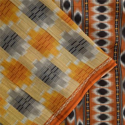 Sanskriti Vintage Sarees Indian Pure Cotton Ikat Printed Sari 5+yd Craft Sustainable Fabric