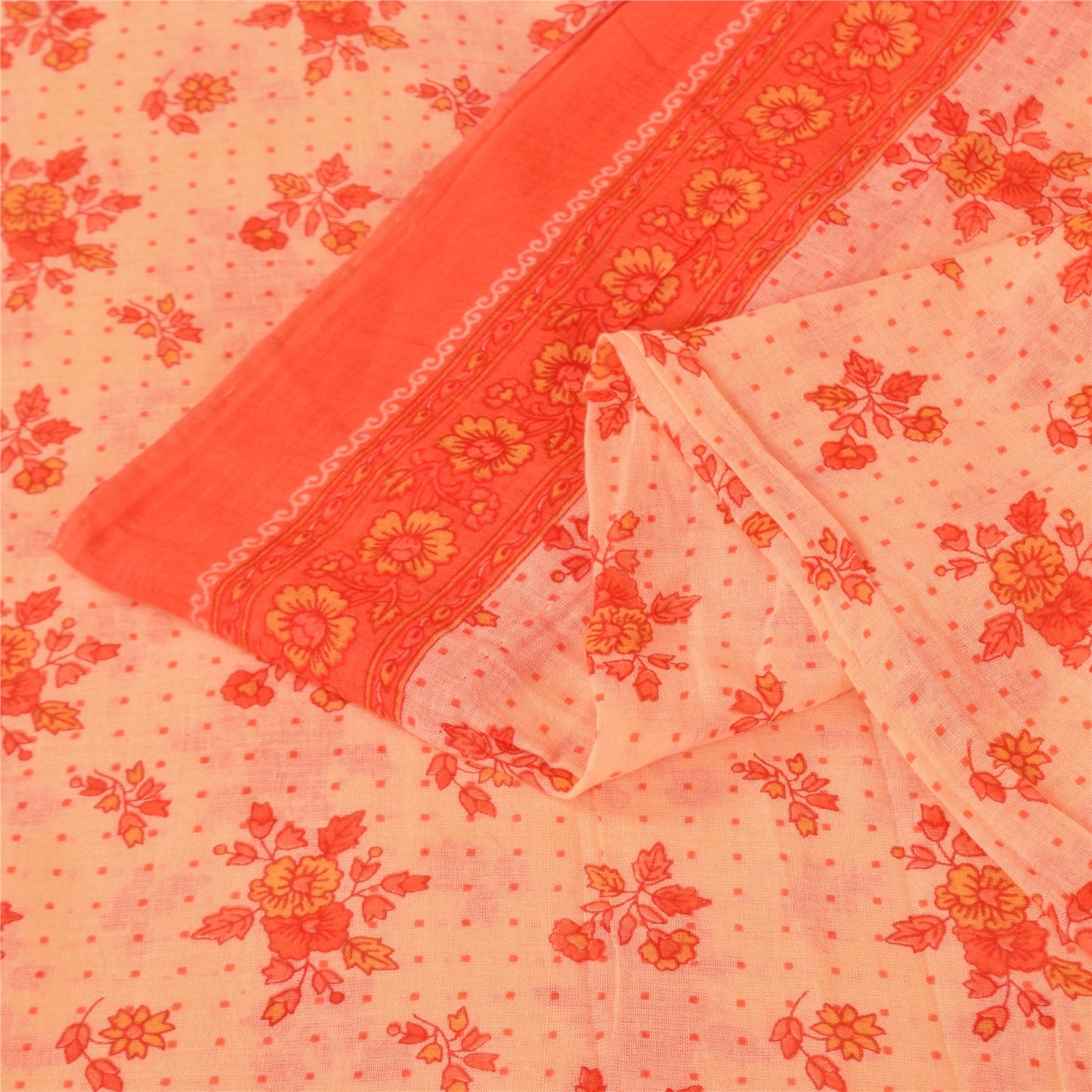 Sanskriti Vintage Sarees Peach 100% Pure Cotton Printed Sari 5+yd Craft Sustainable Fabric