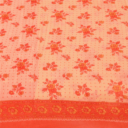 Sanskriti Vintage Sarees Peach 100% Pure Cotton Printed Sari 5+yd Craft Sustainable Fabric
