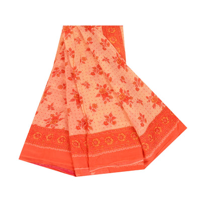 Sanskriti Vintage Sarees Peach 100% Pure Cotton Printed Sari 5+yd Craft Sustainable Fabric