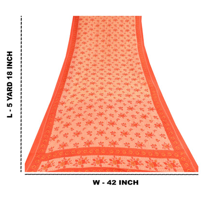 Sanskriti Vintage Sarees Peach 100% Pure Cotton Printed Sari 5+yd Craft Sustainable Fabric