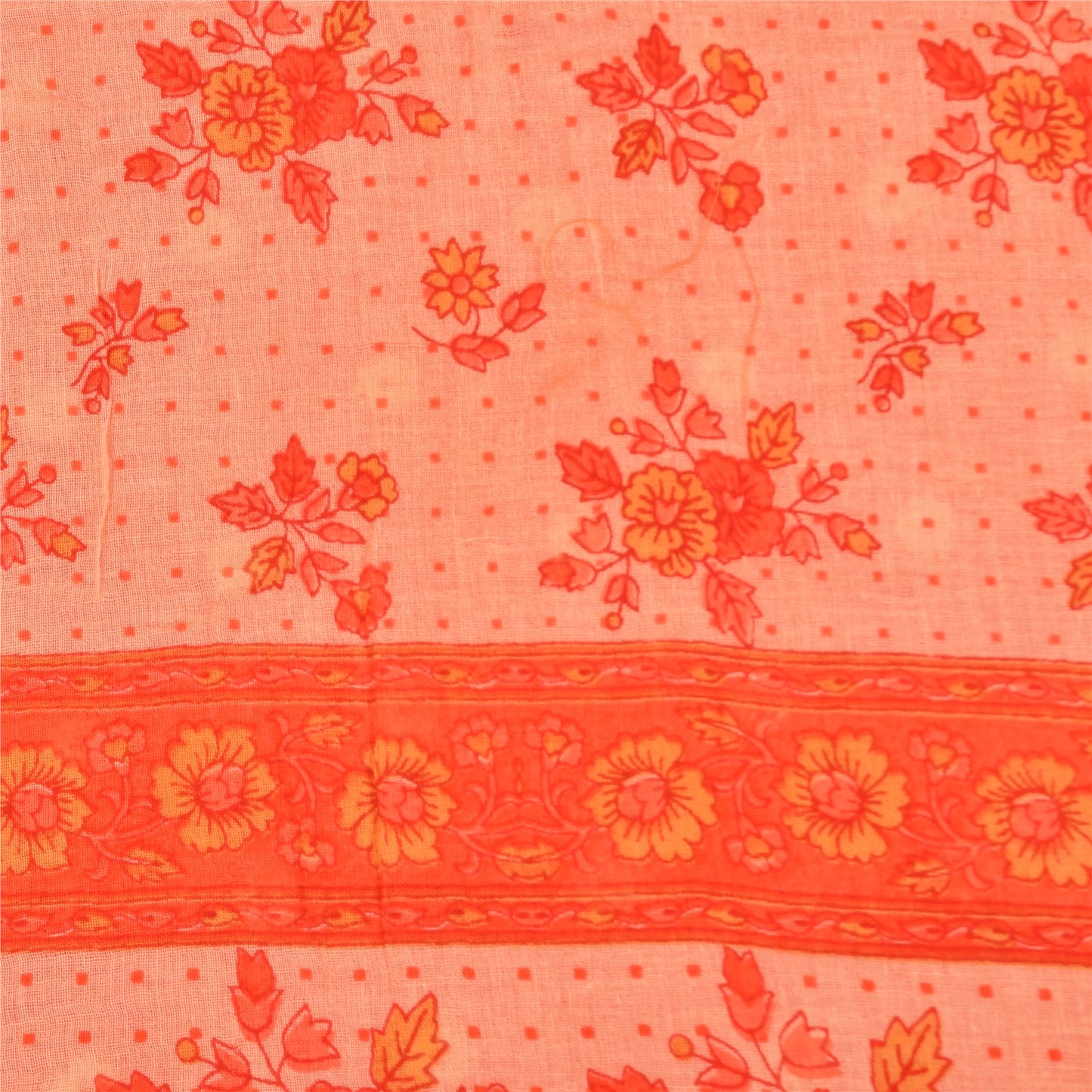 Sanskriti Vintage Sarees Peach 100% Pure Cotton Printed Sari 5+yd Craft Sustainable Fabric