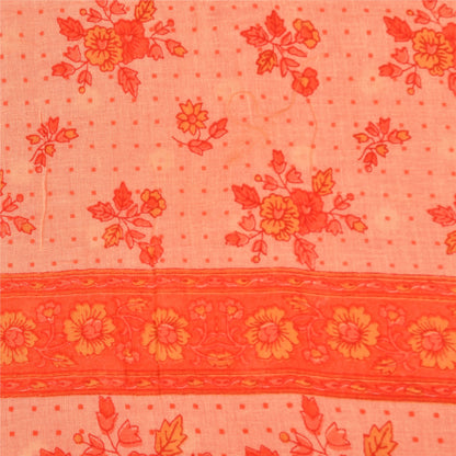 Sanskriti Vintage Sarees Peach 100% Pure Cotton Printed Sari 5+yd Craft Sustainable Fabric